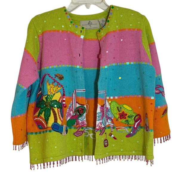 Design Options by Philip and Jane Gordon Small Beach Sweater W Beads & Sequins - Picture 3 of 15